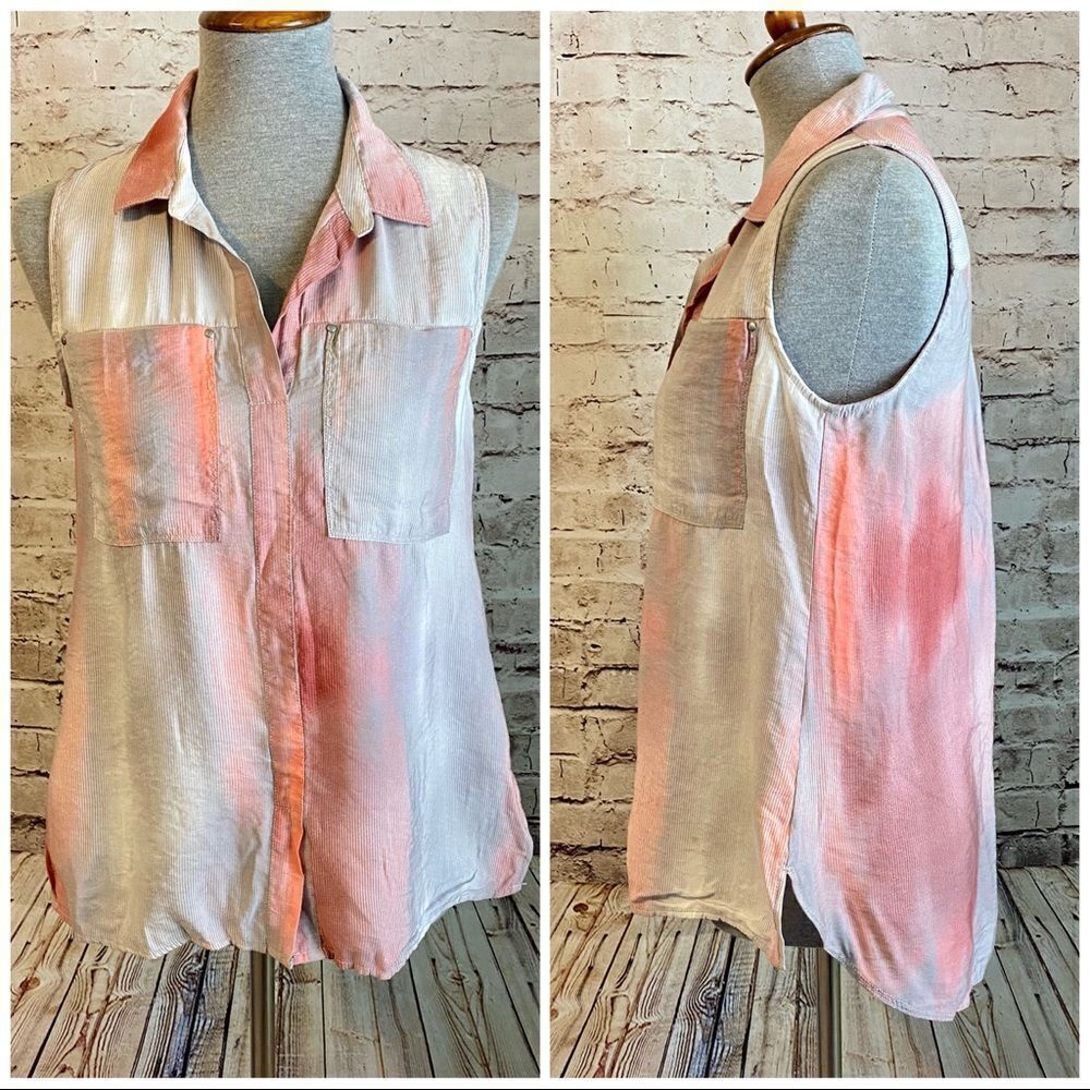 Calvin Klein Tunic Tank High Low Collar Pink Gray Small
